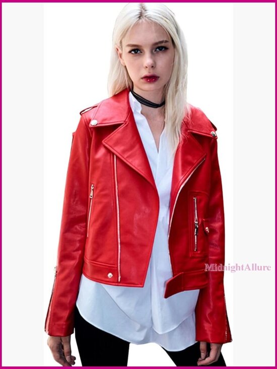 Jackets & Blazers - Faux Leather Motorcycle Jacket Zipper Pockets Women's Biker Style
